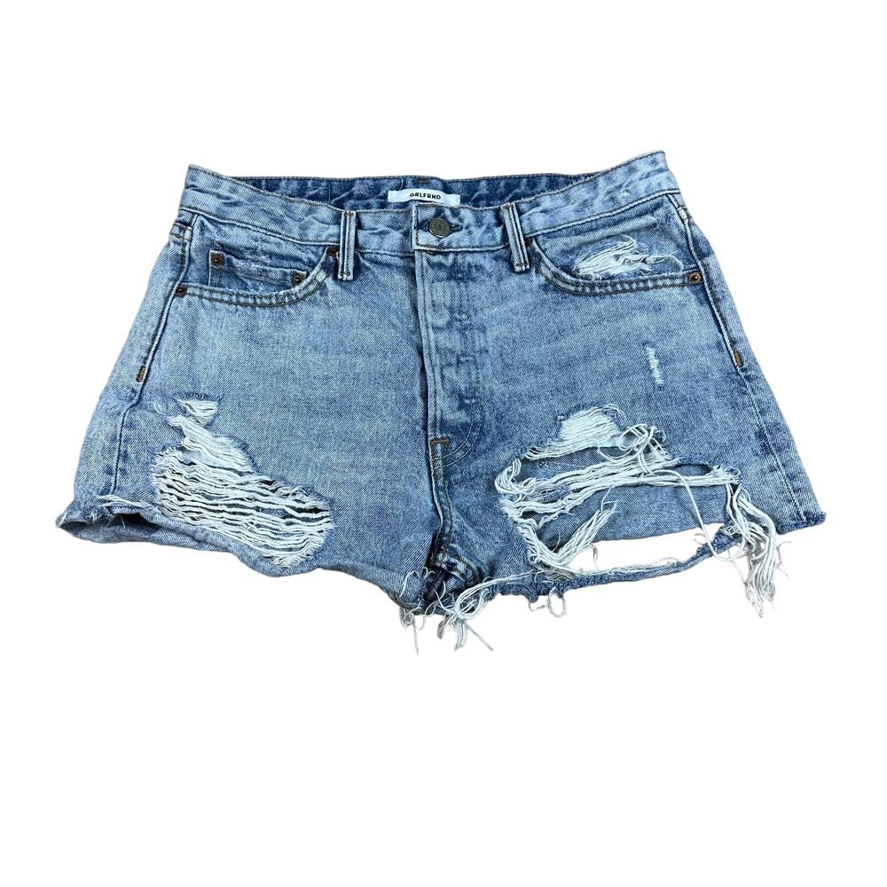 GRLFRND Helena High Rise Denim Cut Off Shorts Women's Size‎ 26 Very Distressed